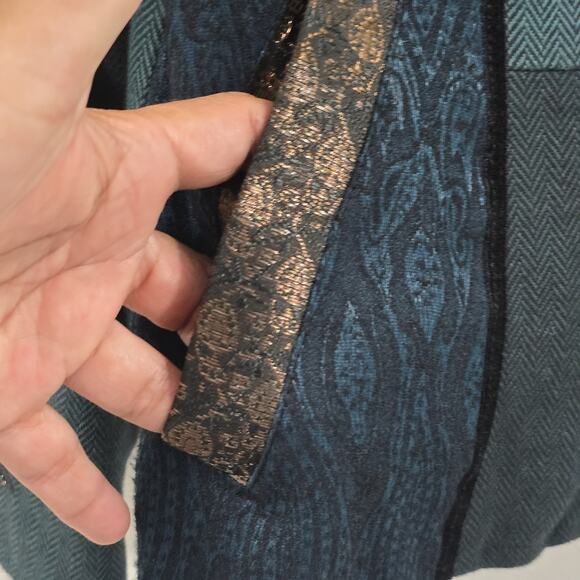 Coldwater Creek Embroidered Patchwork Blazer Jacket Womens P8 Blue Teal Metalic - Picture 6 of 14